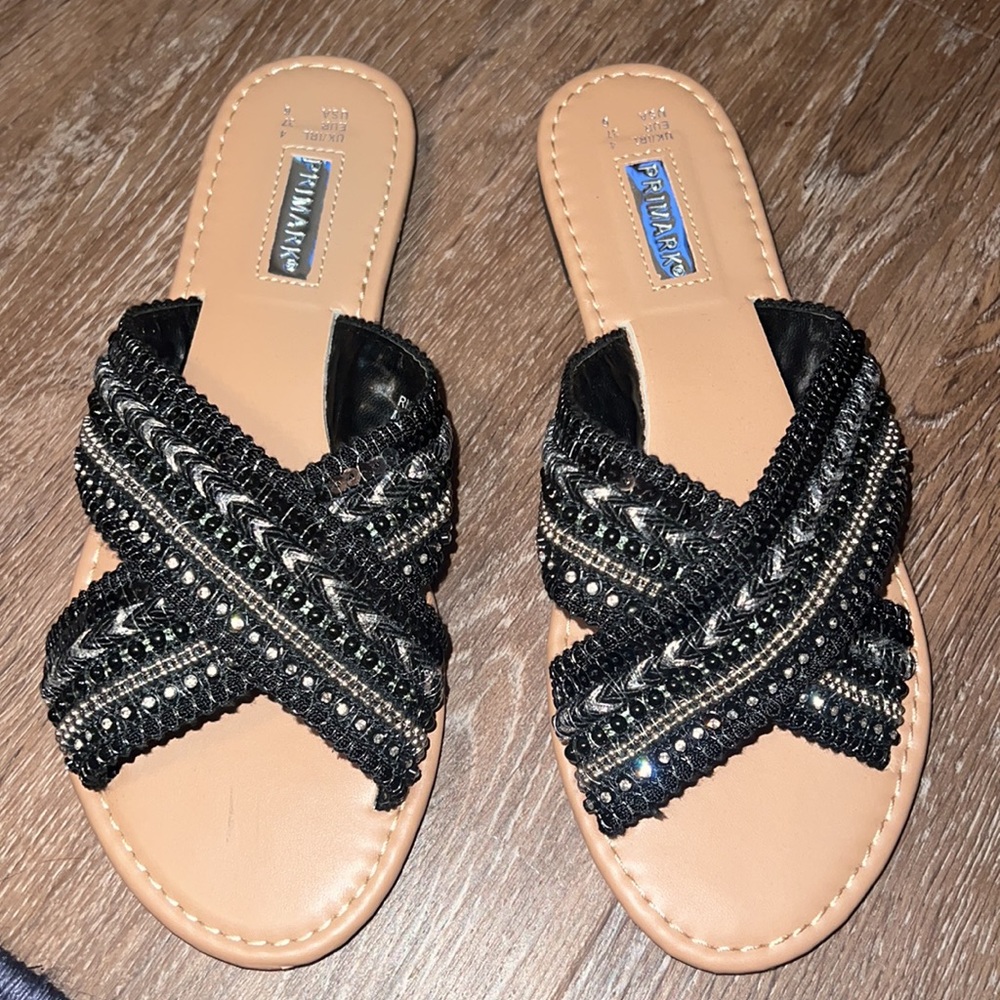Black embellished sandals/flip flops. Never worn